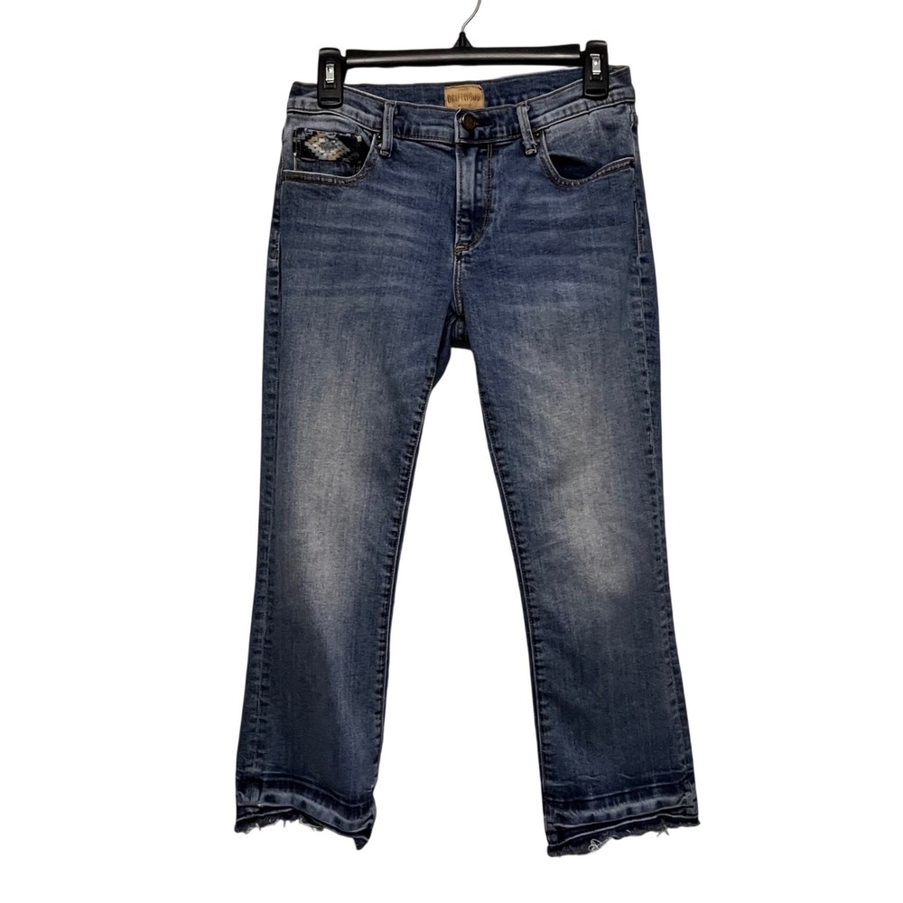 Driftwood Colette Classic Fit Embroidered Cropped Jeans Medium Wash W27 L25.5